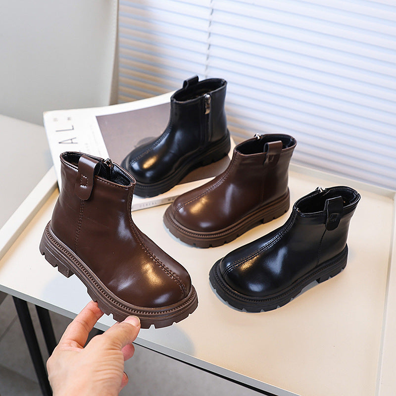 Girls' fashion boots: new autumn/winter  korean style children's british-inspired martin boots, double-layer cotton brown slim-fit leather boots