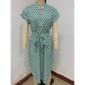 cross-border all-over print batwing sleeve drawstring dress