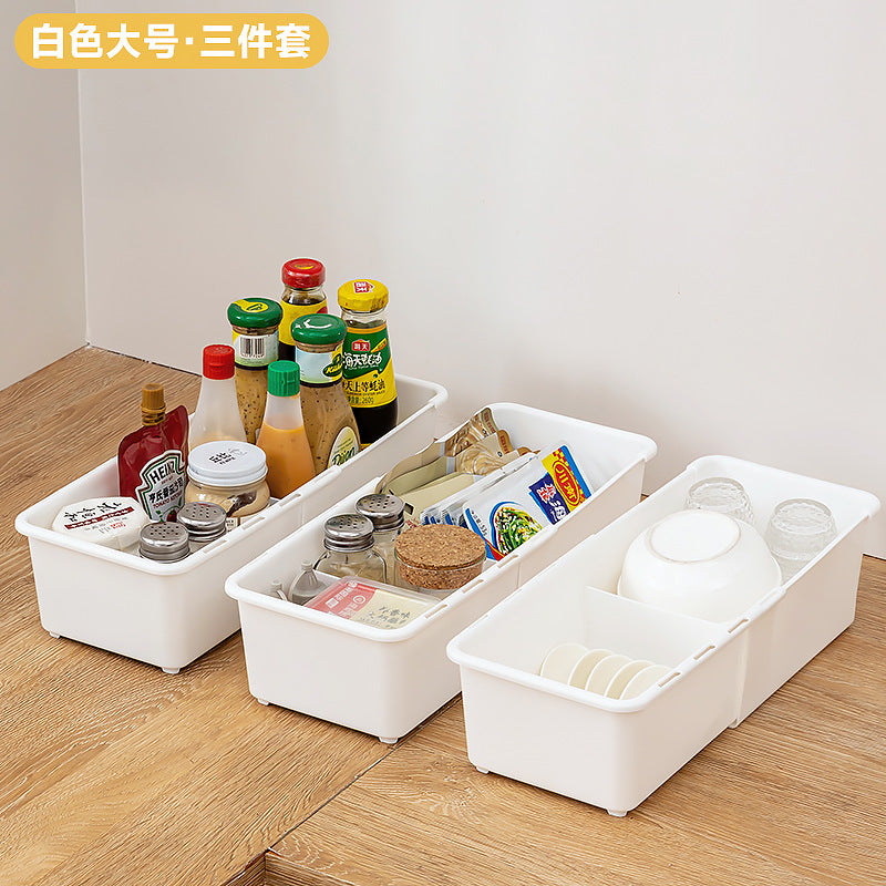 Cabinet sundries, long storage box, seasoning products, plastic seasoning box, narrow and long refrigerator grid egg storage box