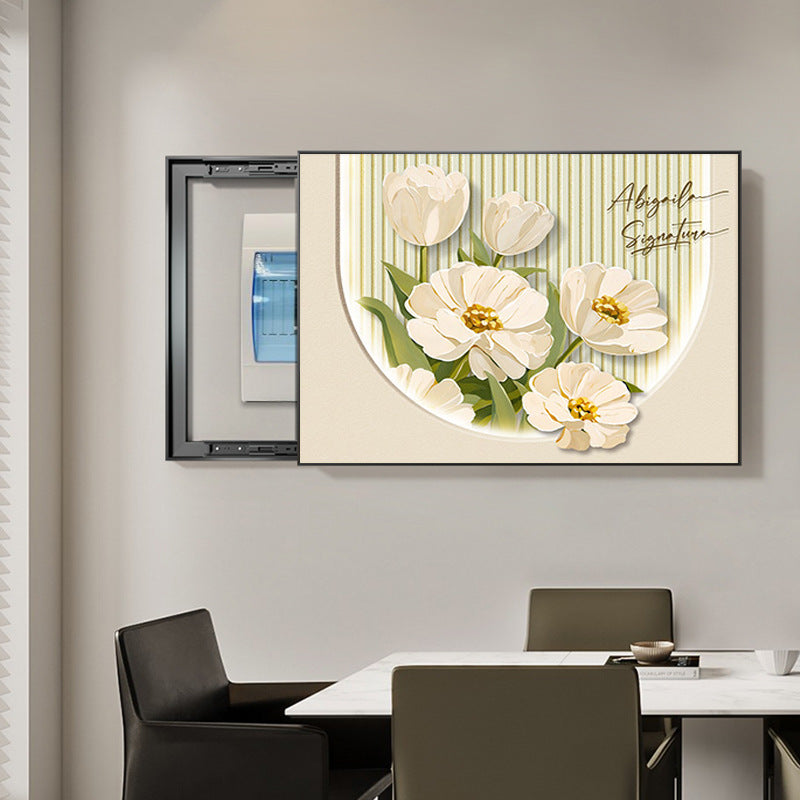 Cream wind meter box decorative painting distribution box flower restaurant cover hanging painting 2024 new non-punching mural