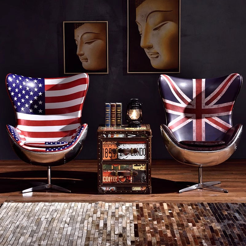 American loft leather egg chair aluminum leather space computer chair designer eggshell chair single retro industrial sofa