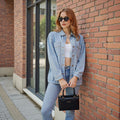 European and american cross-border e-commerce  new arrival washed vintage loose casual early autumn new slit denim shirt for women