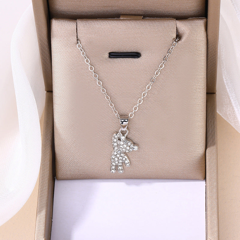 2024 autumn new arrivals: fashionable alloy diamond-studded pendant necklace for women - cute animal bear design, perfect for export