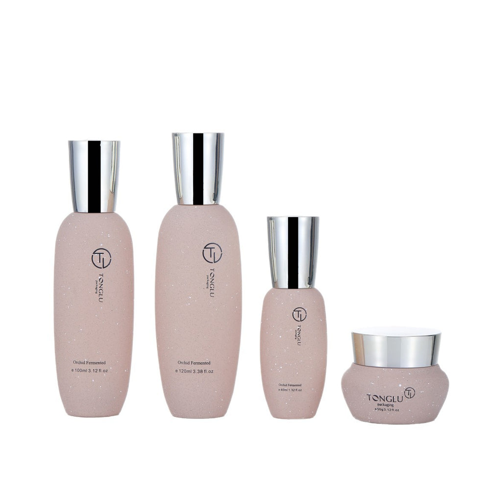 Ready-to-ship cosmetic glass bottle set: 120ml high-end lotion and serum decanters, 50g facial cream glass jars