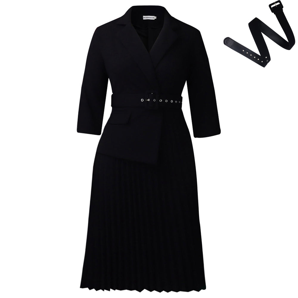 D592  independent station fashion cross-border women's clothing autumn and winter women's suit collar elegant pleated skirt african dress