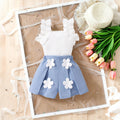 Girls' two-piece set: ruffle-trimmed top + shorts with 3d floral appliqué