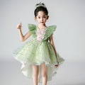 Girls' princess dress, hostess gown, children's outfit, white birthday dress, holiday dress, runway dress, wedding dress with train, piano dress for kids