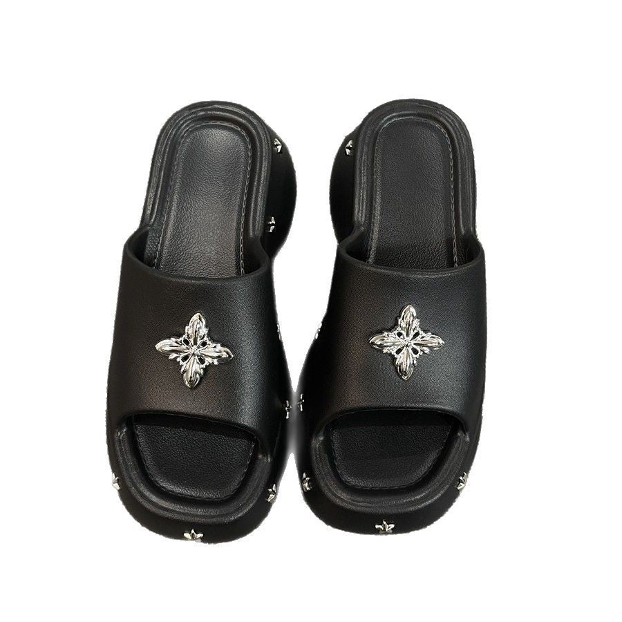 Thick sole thick heel slippers for women summer outwearthick sole shit feeling 2025new arrivalsummer popular beach sandals
