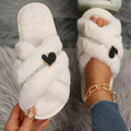 plus size cotton slippers for women fall and winter peach heart home indoor soft bottom rhinestone cotton slippers family cross furry slippers