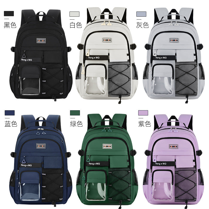 Manufacturer's new backpack for junior high school students, burden-reducing spine-protecting schoolbag for girls, high school, large-capacity men's cross-border backpack, campus style