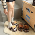Ins super fire leopard print kt cat thick sole fur slippers for women can be worn outside fall and winter home heattechkorean stylefashion cotton slippers