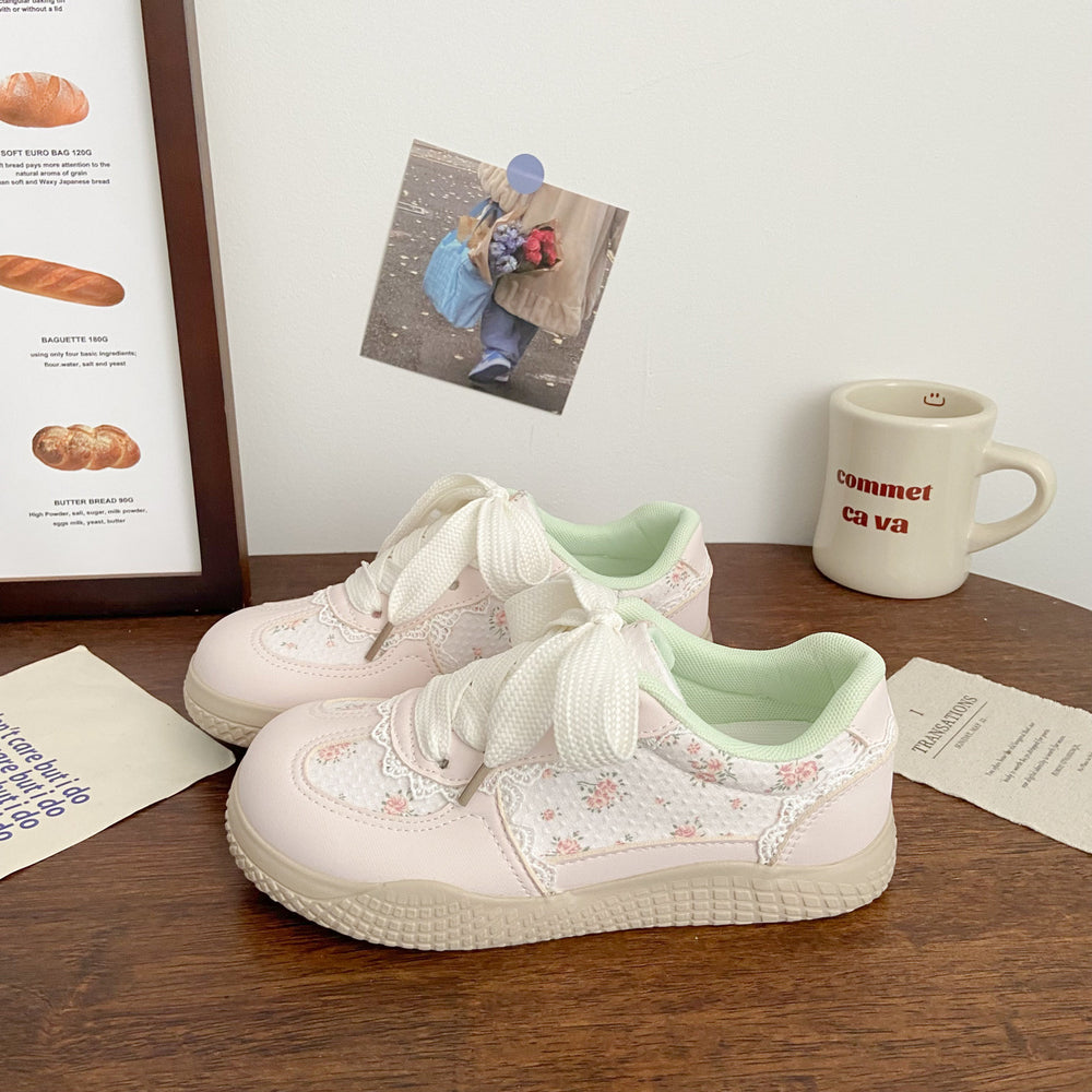 Pink floral sneakers women's ugly cute 2025 summer new arrivals chic niche design student korean style breathable white shoes