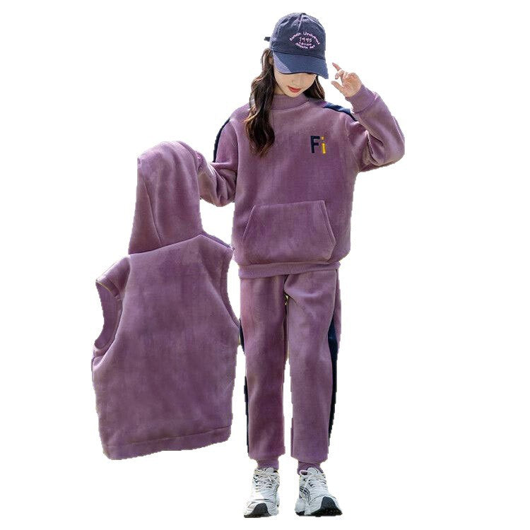 casualsuitfleece-linedthickened three-piece set autumn winternew arrival sports thickenedsweatshirtfashionfleece-linedk-style