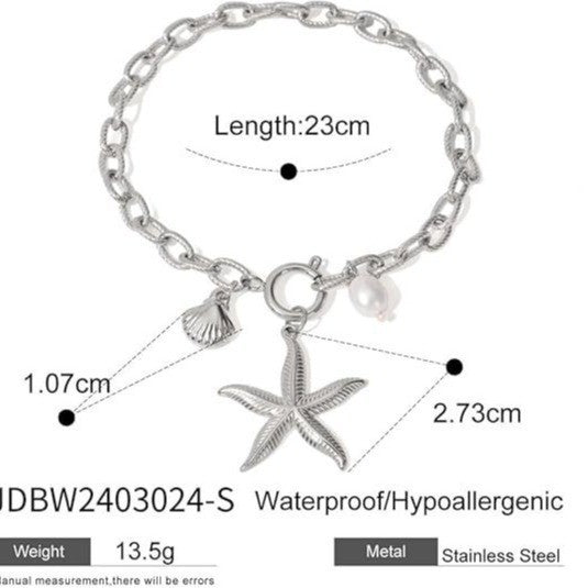 18k gold stainless steel starfish, shell, and seashell bracelet - 2025 european and american summer new ocean series titanium steel bracelet