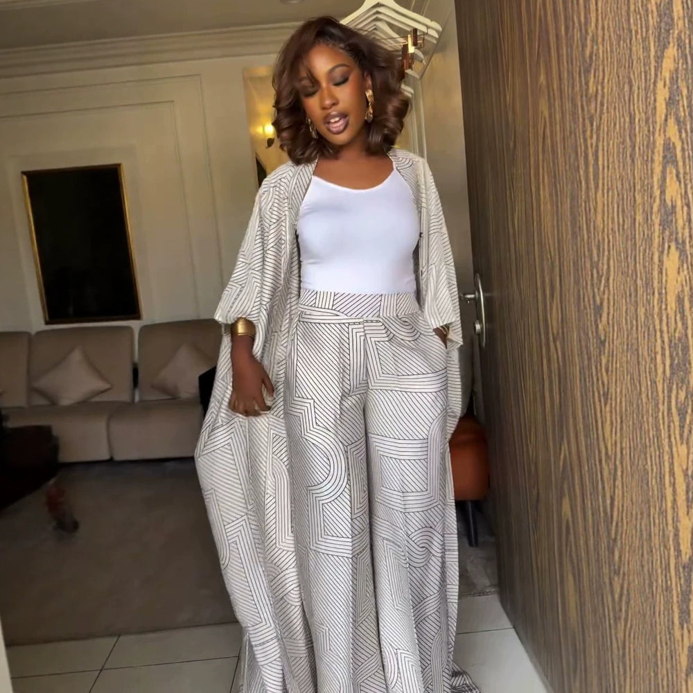 European and american cross-border african women's clothing  summer new casual elegant printed long shirt wide-leg pants set