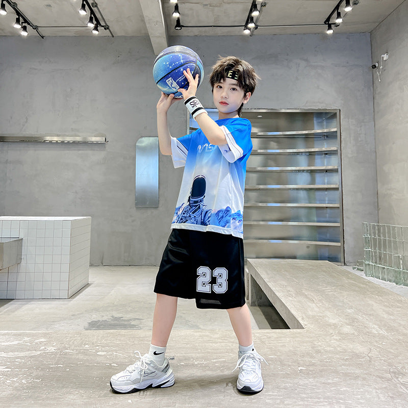 Kids' basketball jersey set - boys' quick-dry athletic training outfit - short sleeve basketball uniform for boys, youth, and students