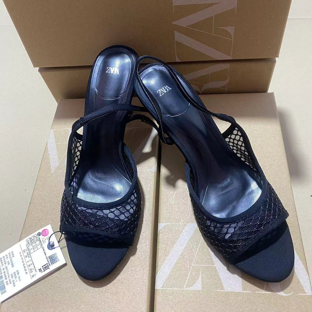 Za2024summernew arrival high heel mesh open toe back strap fashionoutwear women's shoes