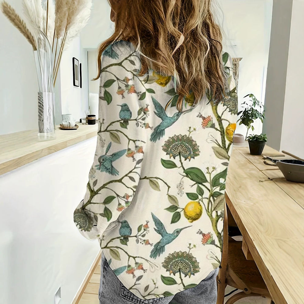 wholesale women's long-sleeved shirts, trendy all-season shirts with popular cross-border print designs, dropshipping available
