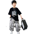 summer short-sleeve t-shirt for boys, ages 12-15, middle school students, trendy and stylish, ages 13-14, big kids' boys' outfit set