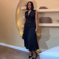 Fashion cross-border women's clothing  summer new style elegant suit collar vest tops pleated skirt casualsuit