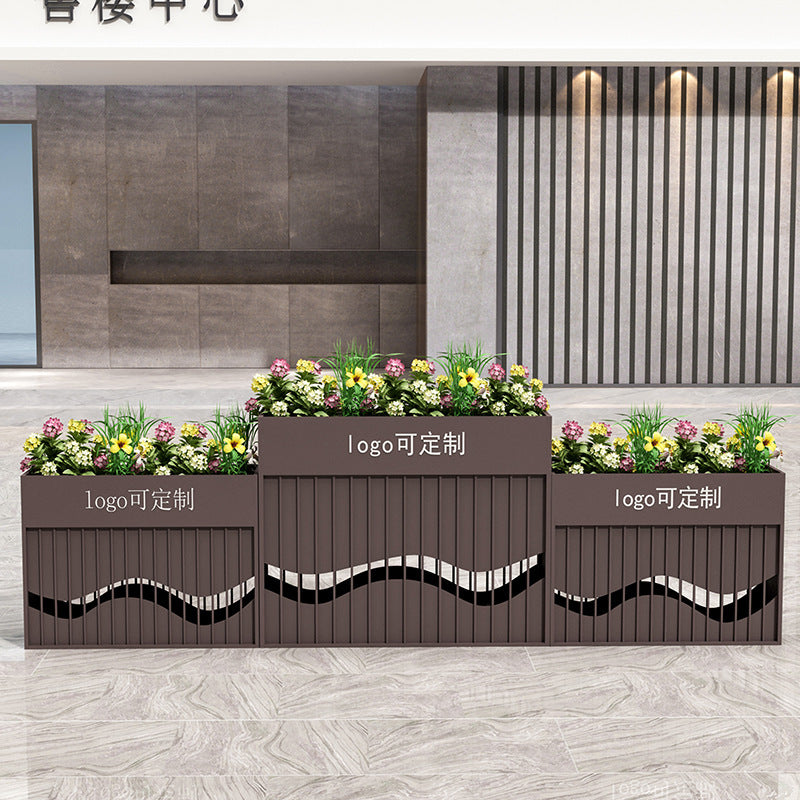 Outdoor wrought iron galvanized sheet flower box sales department commercial street flower bed pot frame square partition courtyard planting flower trough