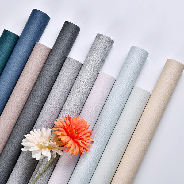 Wallpaper Self-adhesive waterproof and moisture-proof solid color linen cloth pattern living room bedroom wallpaper cabinet renovation wall sticker simple