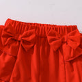 girls' clothing set:  summer new style - chic kids' flutter sleeve top with bow and layered hem shorts
