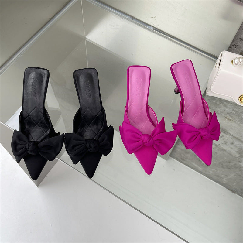 2026 french high heel pointed-toe sandals with bow detail - new summer collection, elegant and unique