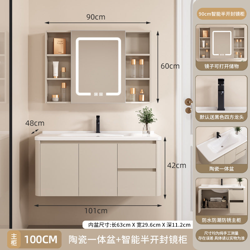 Space aluminum bathroom cabinet arc intelligent storage bathroom mirror cabinet toilet sink ceramic integrated basin wash basin