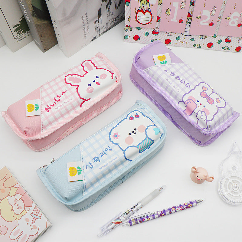 Girls pencil case large capacity primary and secondary school students stationery box wholesale canvas simple stationery bag high value Korean version pencil case