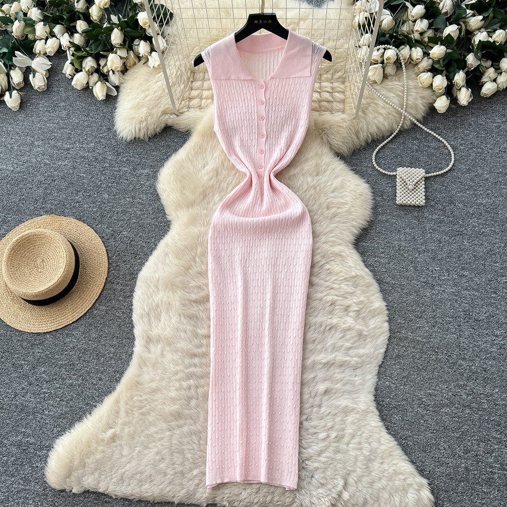 Pure desire style knitting sleeveless silmdress women's summer waist slimming look a-line long skirt goddess elegant skirt