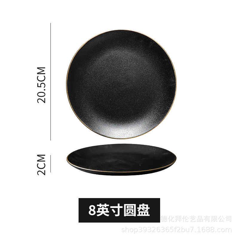 Steak plate western dinner plate creative black matte gold rim steak plate commercial ceramic tableware western dinner plate
