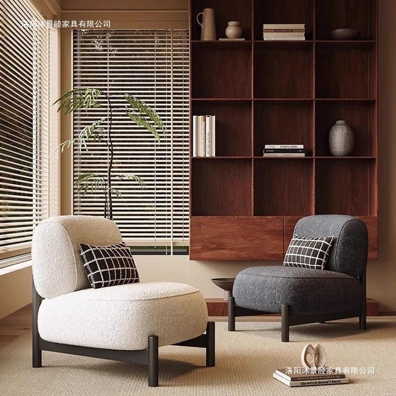 Cream mid-century style living room single sofa designer style living room beauty salon reception fabric cashmere casual chair