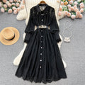 Spring autumnew arrival lapel heavy industry hook flower cut outfrenchlacedress female sexy large swing over the knee long skirt