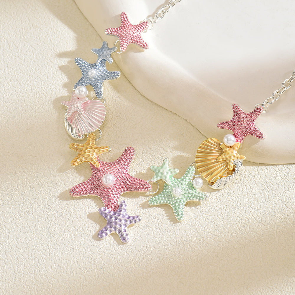 Wholesale seashell necklaces: european & american style starfish pearl choker - high-end beachy macaron pendant accessories for women's sweaters