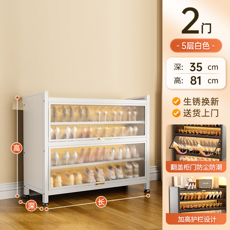 For home layered partition shoe cabinet steel door floor-standing multi-layer dust-proof shoe rack large capacity storage flip-door shoe cabinet