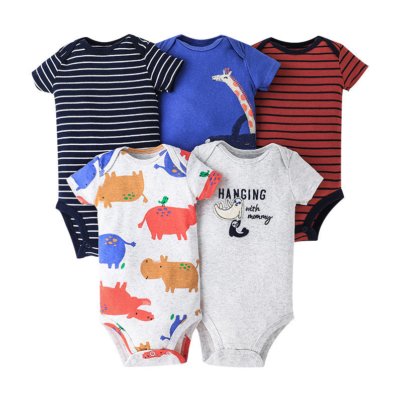 Dropshipping summer infant & toddler short-sleeve mixed color romper, triangle short-sleeve bodysuit, 5-piece set
