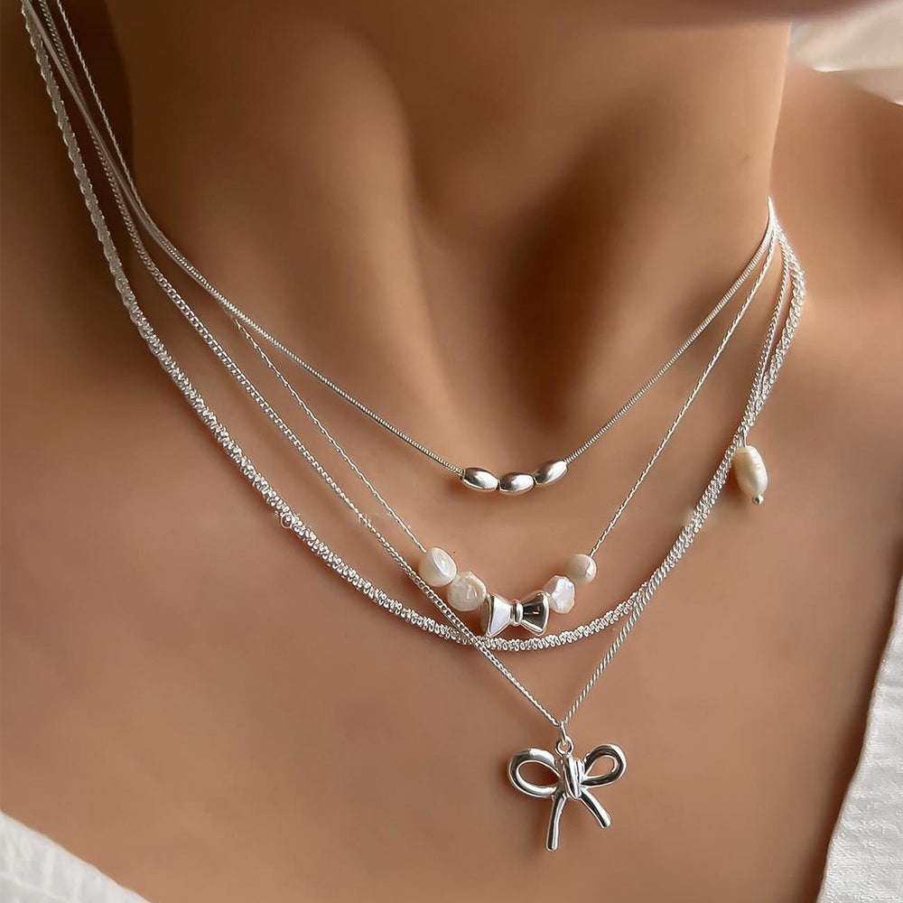 Wholesale bowknot choker necklaces - european & american style, multi-layered layered accessories, niche faux pearl, light luxury, high-end necklaces