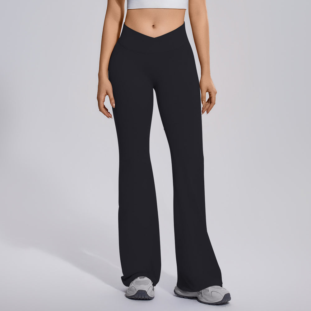 fully matte nylon cross high waist peach hip flared pants seamless quick-drying yoga fitness wide-leg pants for women