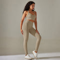 New seamless yoga set: high-waisted peach lift leggings with criss-cross back bra - sweat-wicking workout outfit for running and fitness