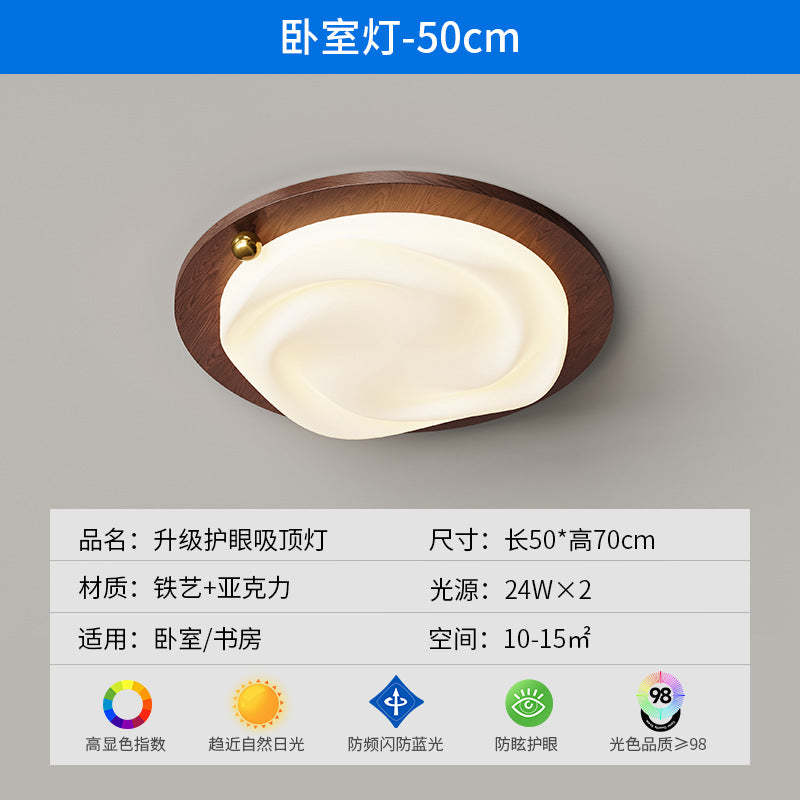 Log cream wind bedroom ceiling light simple modern new walnut pattern creative master bedroom eye protection room lighting