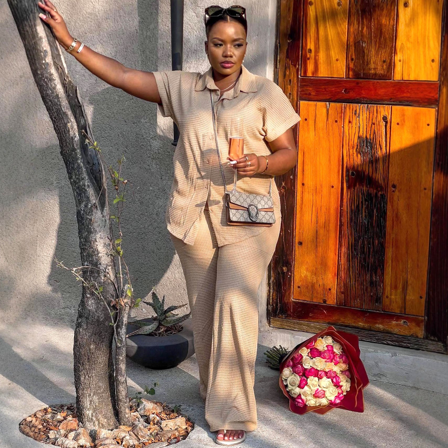 European and American large-size women's clothing solid color short-sleeved lapel cardigan shirt wide-leg trousers African foreign casual new suit