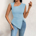 Amazon cross-border women's fashion: european and american elegant style t-shirt,  spring/summer new arrival, asymmetrical neck, slim-fit cropped solid color top