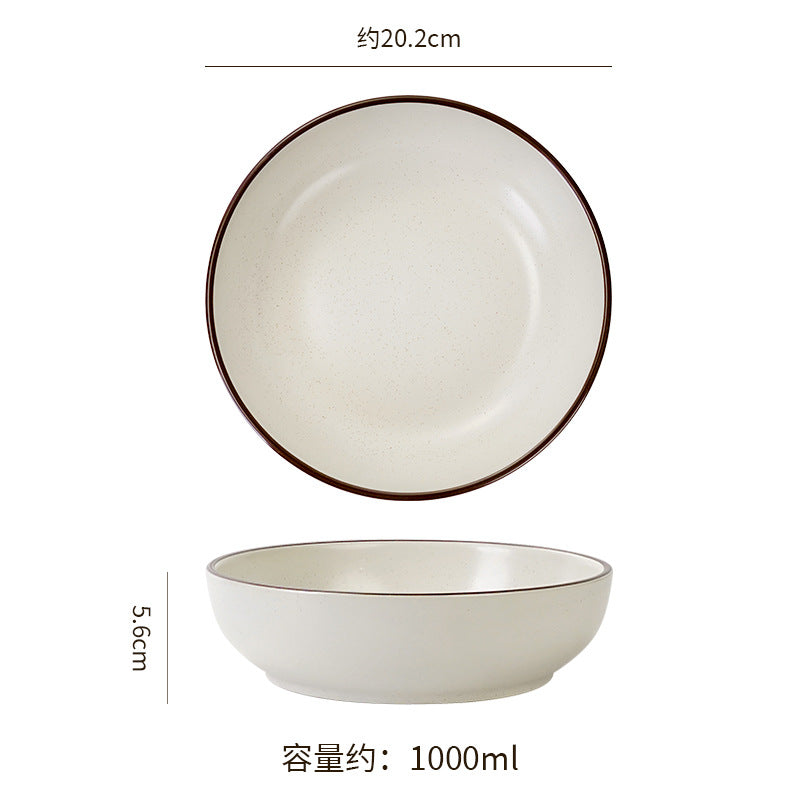 European minimalist black line dinnerware set, ceramic steak plate for restaurants and hotels, personalized fruit and salad bowl for home use