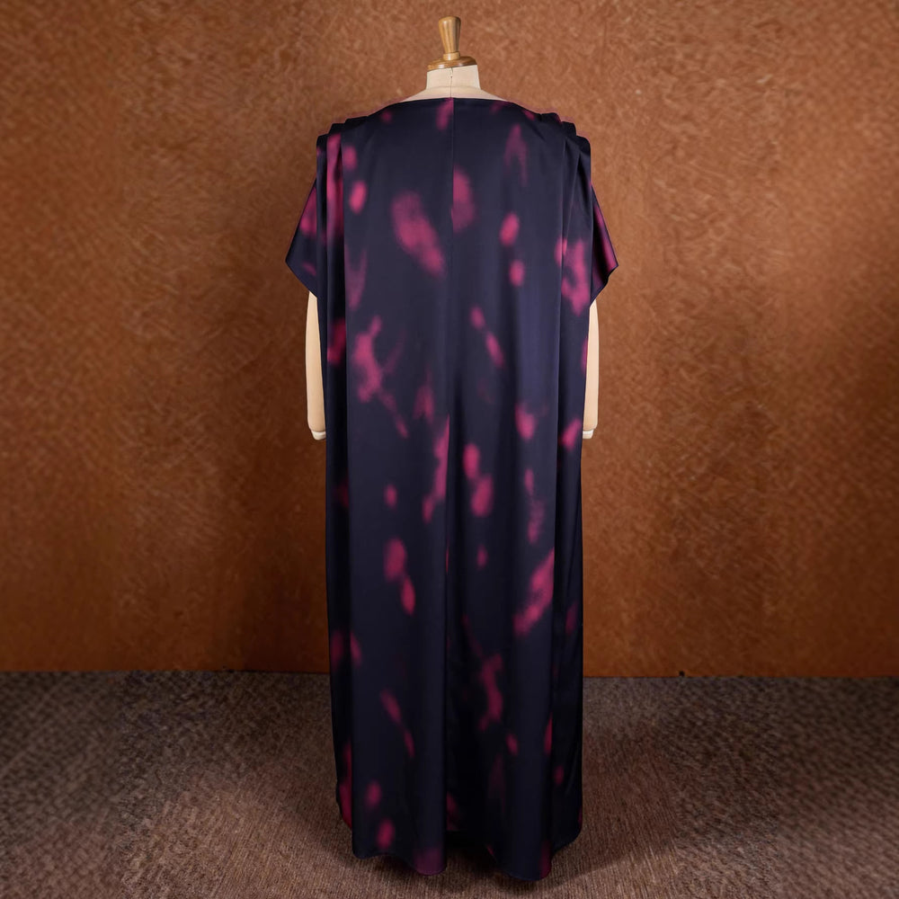 New african batwing sleeve crew neck dress - loose fit printed drawstring waist slimming maxi dress bubudress