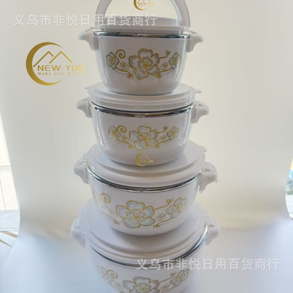 Export cross-border factory direct sales abs plus stainless steel safety pot thermal insulation lunch box thermal insulation bucket fresh-keeping box four-piece set