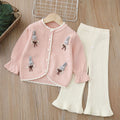 Girls' knitted sweater two-piece set -  autumn/winter new cartoon bunny sweet knitwear outfit for little girls
