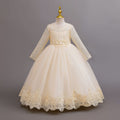 New in stock long sleeveslacekids dress wedding dress princess dress female flower girl birthday dress kids dress
