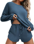 foreign trade european and american women's home clothes pure color round neck all year round home clothes casuallong sleeves drawstring mouth