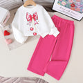 Kids clothing new arrivalfashionspring & fallgirlwhitelong sleevessweatshirt+rose redpants